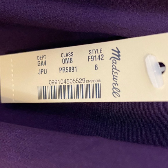 Madewell 100% Silk Deep Purple Cold Shoulder Dress w/ Tie Detail. Size 6 NWT - Picture 7 of 8